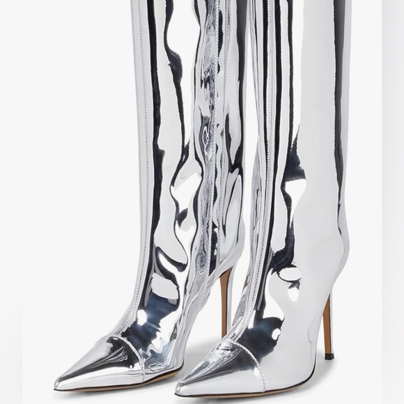 Chrome Mirrored Thigh High Molten Metal Boots - Picture 2 of 5